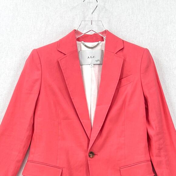 ALC Donovan Linen Blend Blazer Womens 00 Dark Grapefruit Coral Classic Office - Picture 4 of 16